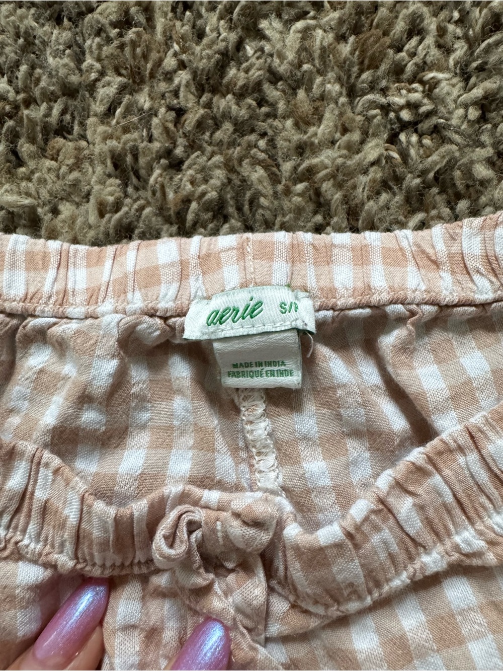 aerie Pink Gingham Ruffle Sleep Shorts - Picture 2 of 2